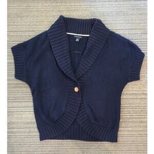 Tommy Hilfiger Navy Shawl Neck Cardigan Size Large Short Sleeve Single Button